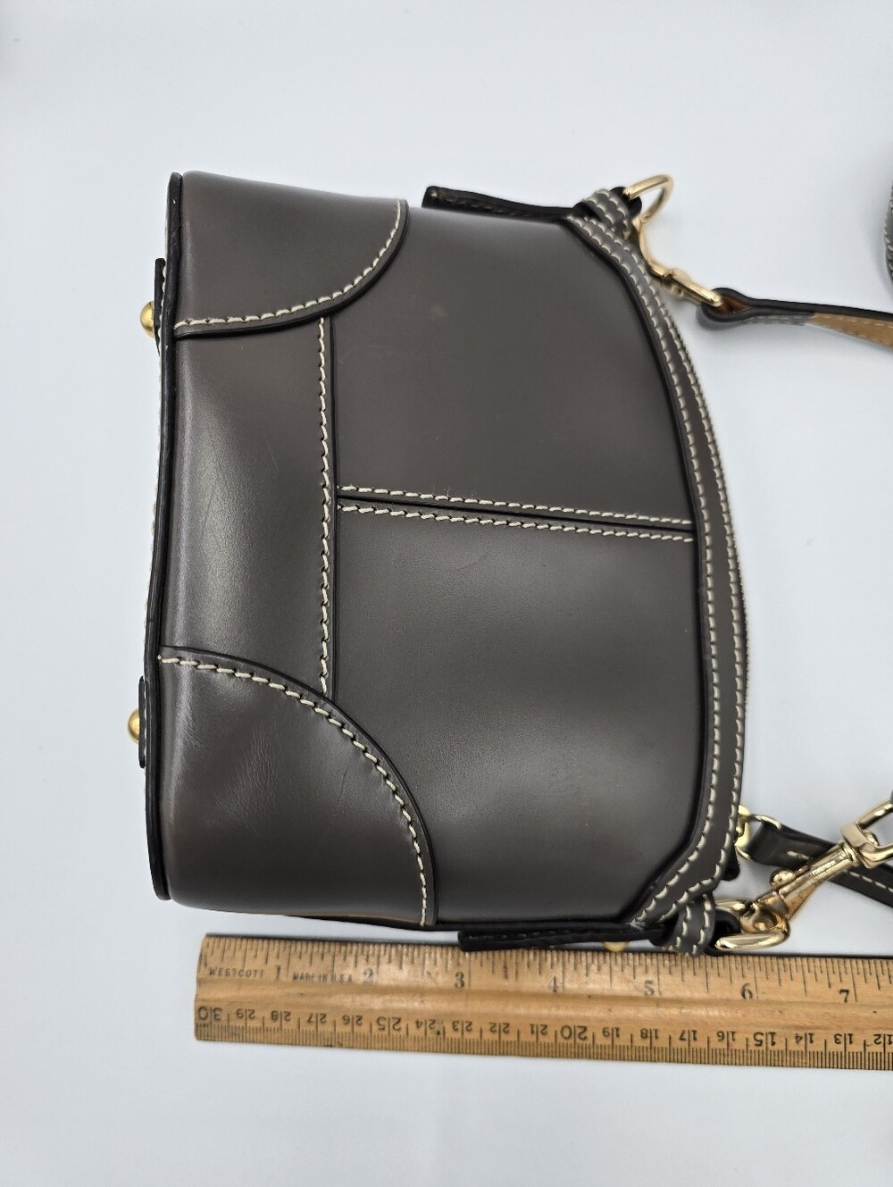 DOONEY & BOURKE Steel Gray Leather Mini Domed Crossbody Purse Shoulder Bag *read - Picture 6 of 16